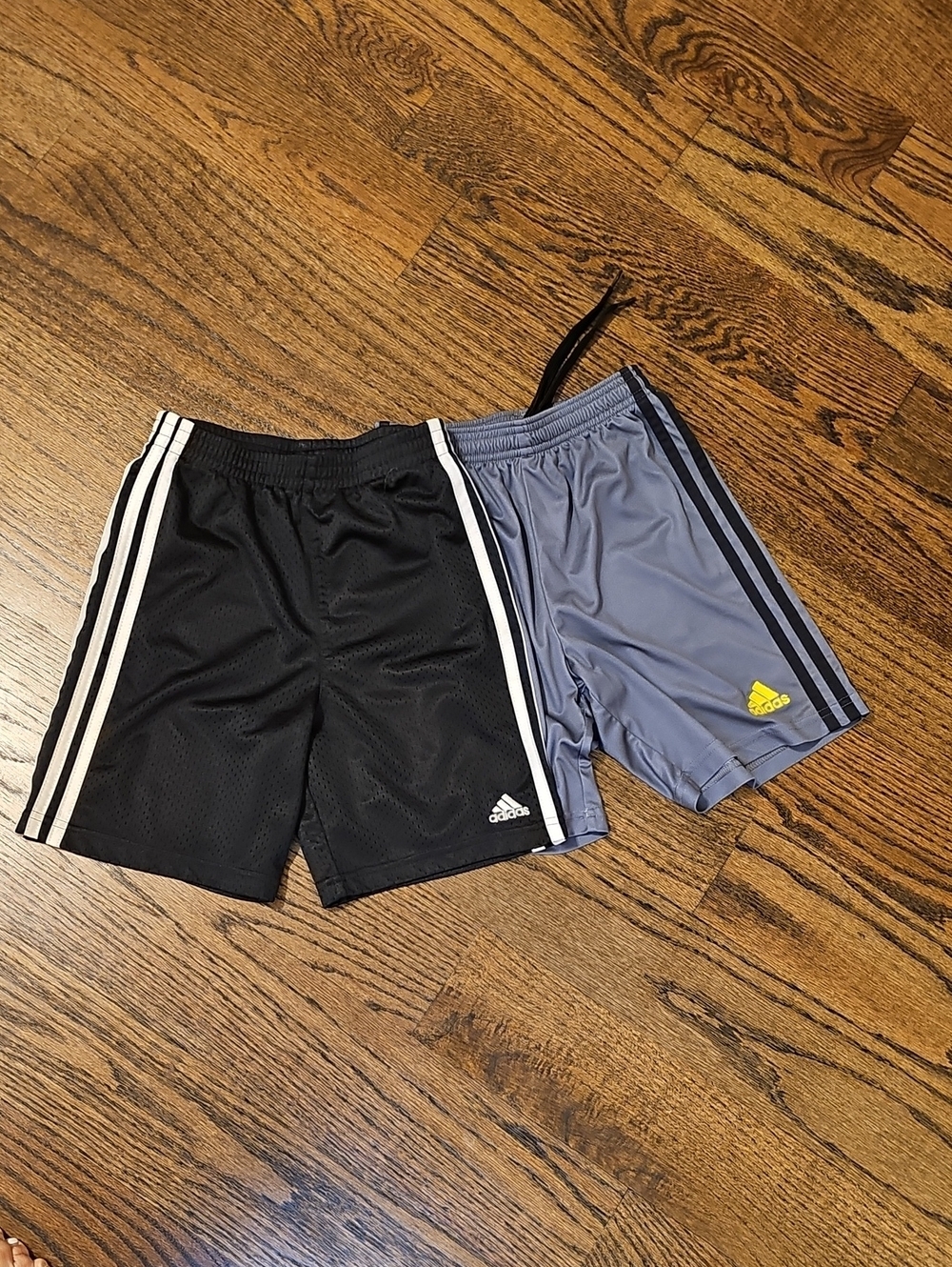adidas Kids Black and Gray Athletic Shorts Set with White Stripes